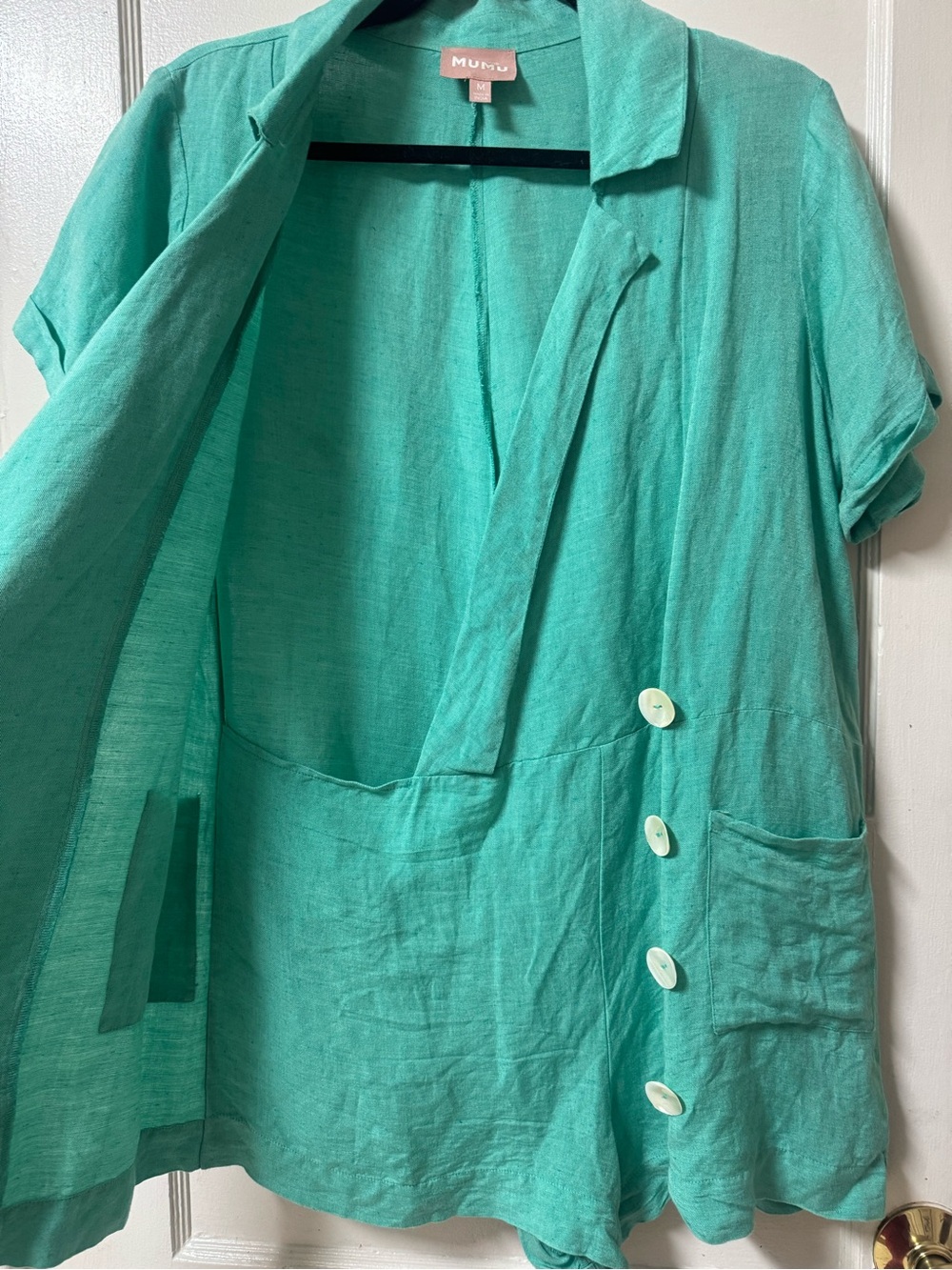 SHOW ME YOUR MUMU Bicoastal Blazer Romper in Linen Blend Seafoam Size Medium - Picture 11 of 13